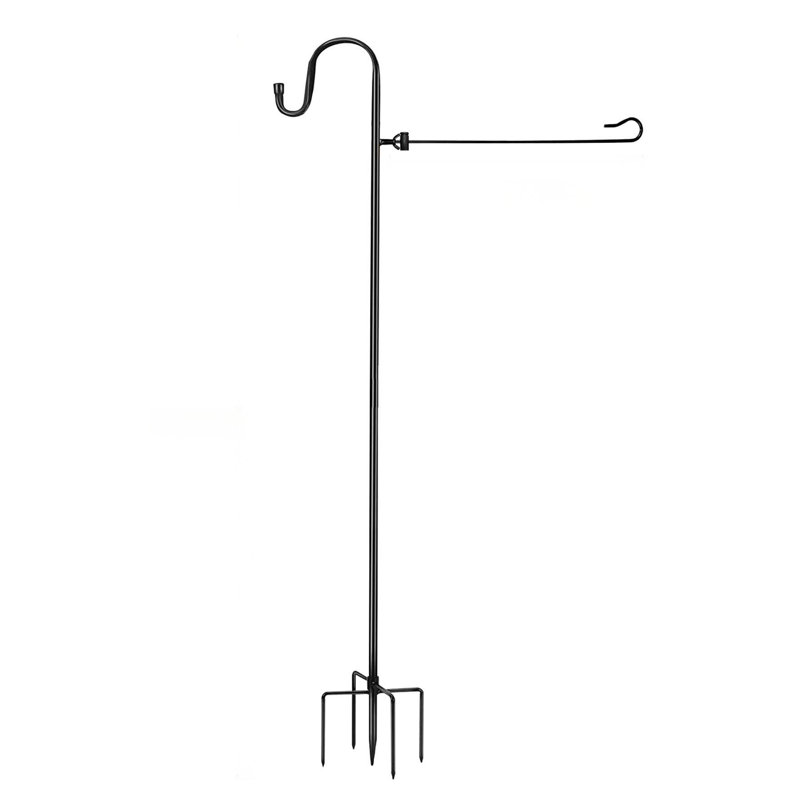 48" Garden Flag Stand with Shepherd Hook, Metal Flag Pole Holder with Tiger Clip & Spring Stoppers, Yard Stake for Lanterns, Bird Feeders & Seasonal Flags