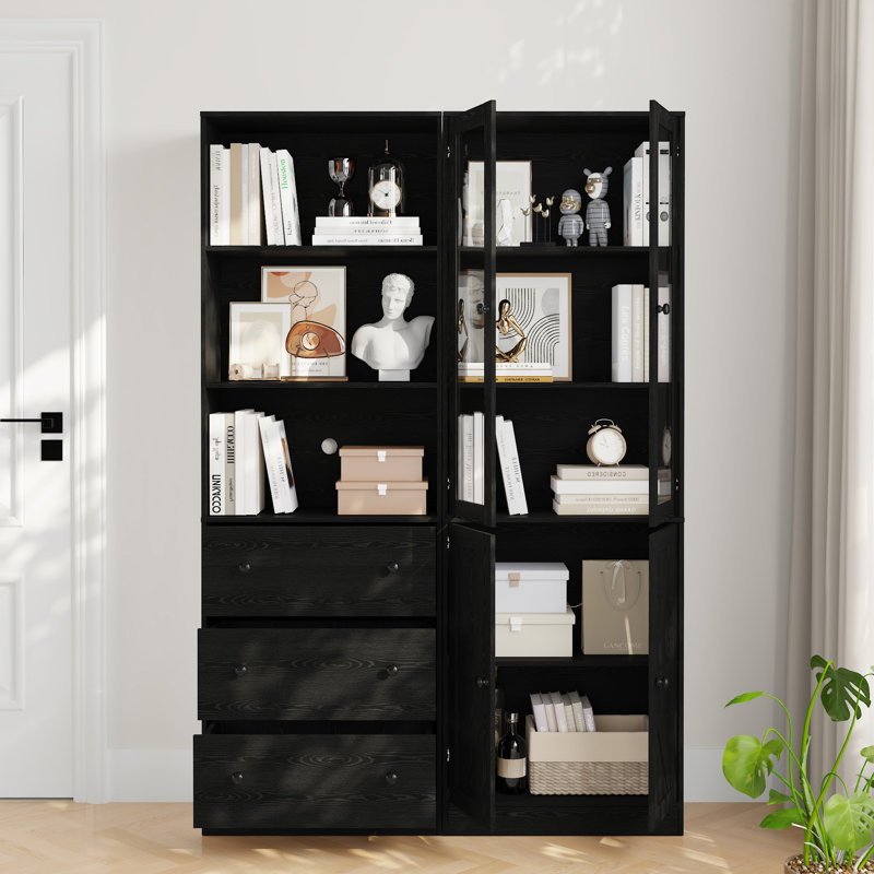 70.9'' H Book Cabinet Storage Bookcase Set, Black