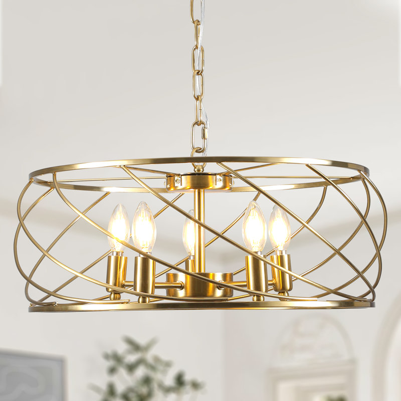 Luminaire suspendu cylindrique à 5 lumières avec îlot de cuisine à 5 lumières Pinank, Doré