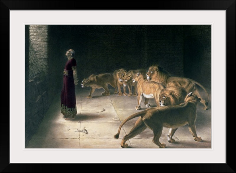 «Daniel in the Lions Den» par Briton Riviere, reproduction d'art, H 28 po x l 38 po x p 1 po, Cadre noir