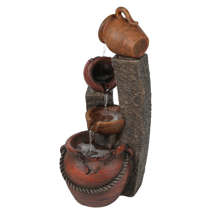 Rustic Brown Poly Resin 3-Tier Outdoor Fountain with LED Lights