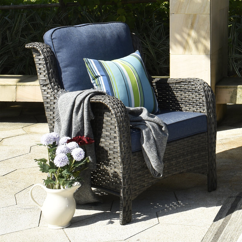 Chaise de patio avec coussins Moreno, Bleu denim