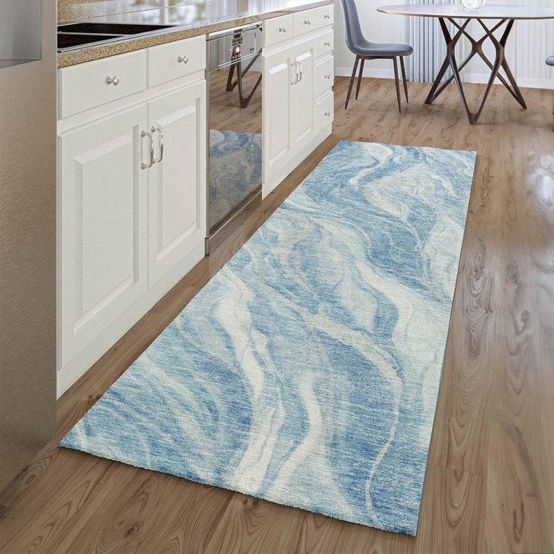 Tapis bleu Prisco lavable à la machine de qualité supérieure, Tapis de couloir 2 pi 3 po x 7 pi 6 po