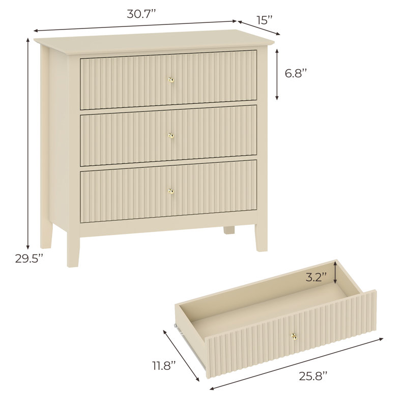 3 Drawer Dresser Set （set Of 2), Beige