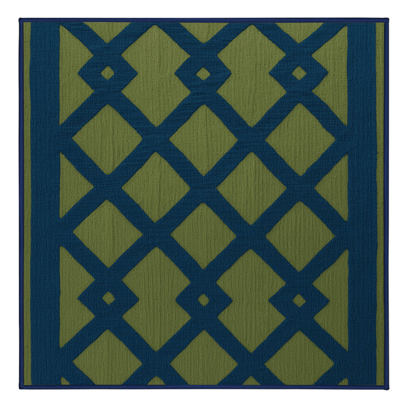 Tapis bleu en treillis lavable à la machine, Carré 5 pi