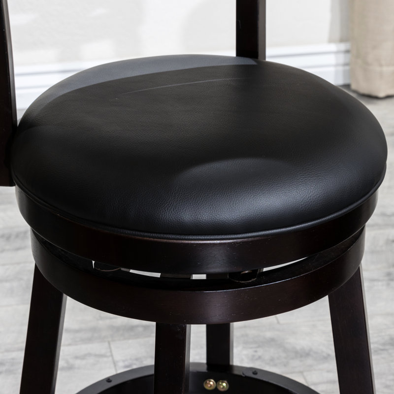 Tabouret pivotant de 24 po à hauteur de comptoir avec finition, siège en cuir noir - polyvalent pour un usage domestique, dossier à lattes élégant et siège confortable