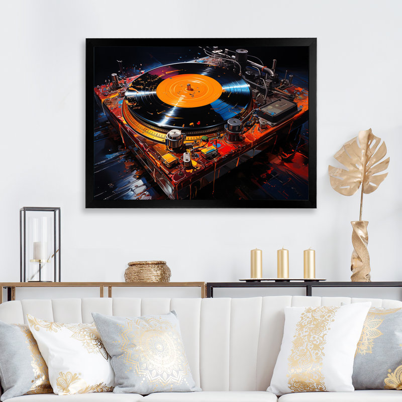 Disque vinyle, sérénade II sur toile, Cadre simple noir, H 30 po x l 40 po x P 1,5 po