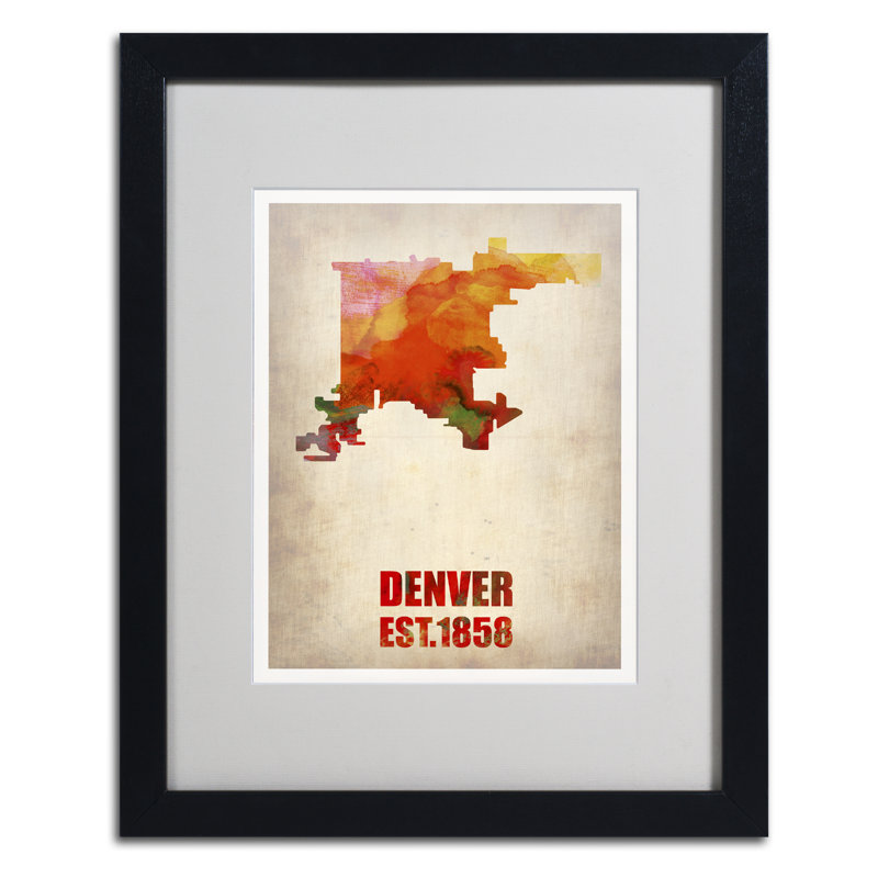 « denver aquarelle map », reproduction d’impression sur toile encadrée, H 20 po x l 16 po x P 0,5 po, Noir
