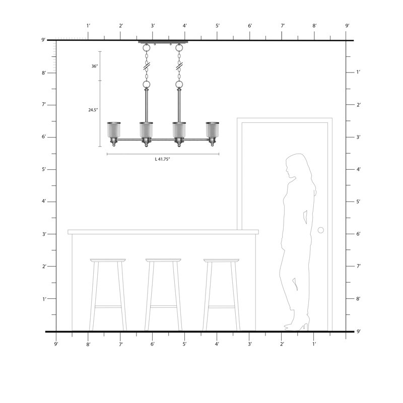 Luminaire suspendu linéaire à 8 lumières pour îlot de cuisine Scher, Nickel brossé