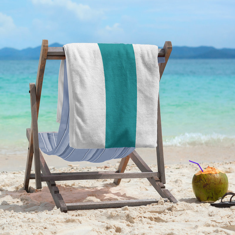 Beach Towel, Off White/Light Aqua