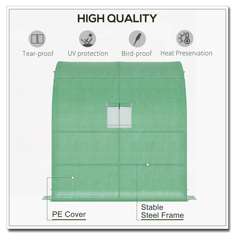 Outsunny 7' x 3' x 7' Lean to Greenhouse, Walk-In Green House, Plant Nursery with 2 Roll-up Doors and Windows, PE Cover and 3 Wire Shelves, Green