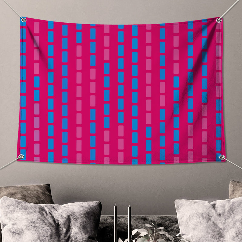 Tapisserie murale «Pink Blue Rectangles», H 68 po x l 80 po avec 4 œillets