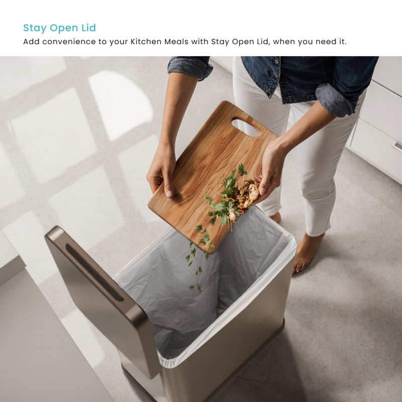 Home Zone Living 12 Gallon and 3 Gallon Slim Stainless Steel Trash Can Combo Set with Step Pedals and Soft-Close Lids