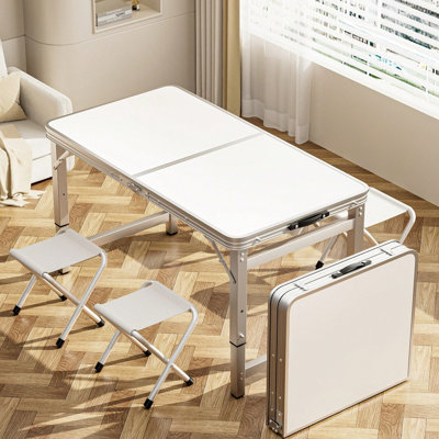 Table de camping pliante portative, table de pique-nique pliable en deux avec poignée de transport pour les repas en plein air, les grillades et les véhicules récréatifs, table blanche seulement, sans chaises