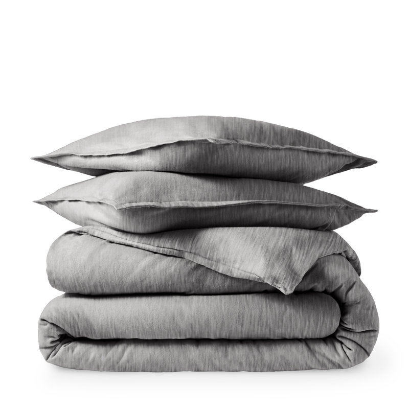 Heather Light Grey Full/Queen Cotton Flannel Duvet Cover Set
