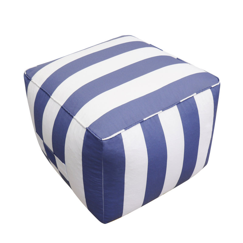 Galaxy Blue and White Striped Polyester Pouf