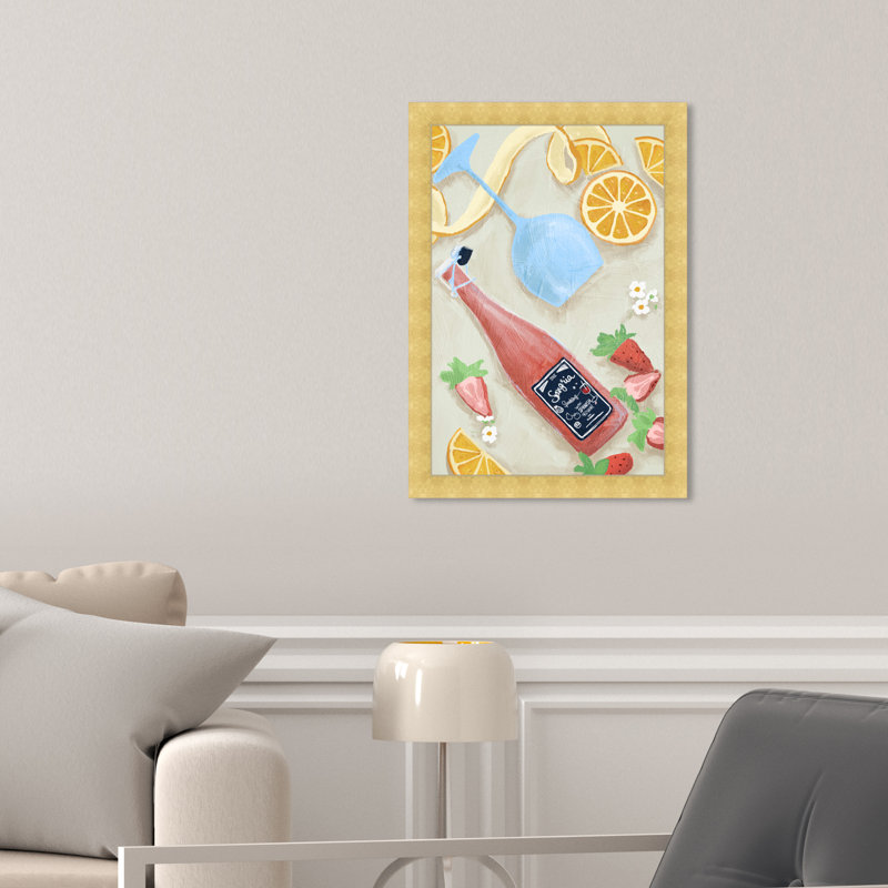 Sangria avec fruits - peinture sur toile, Papier avec cadre doré, H 38 po x l 26 po