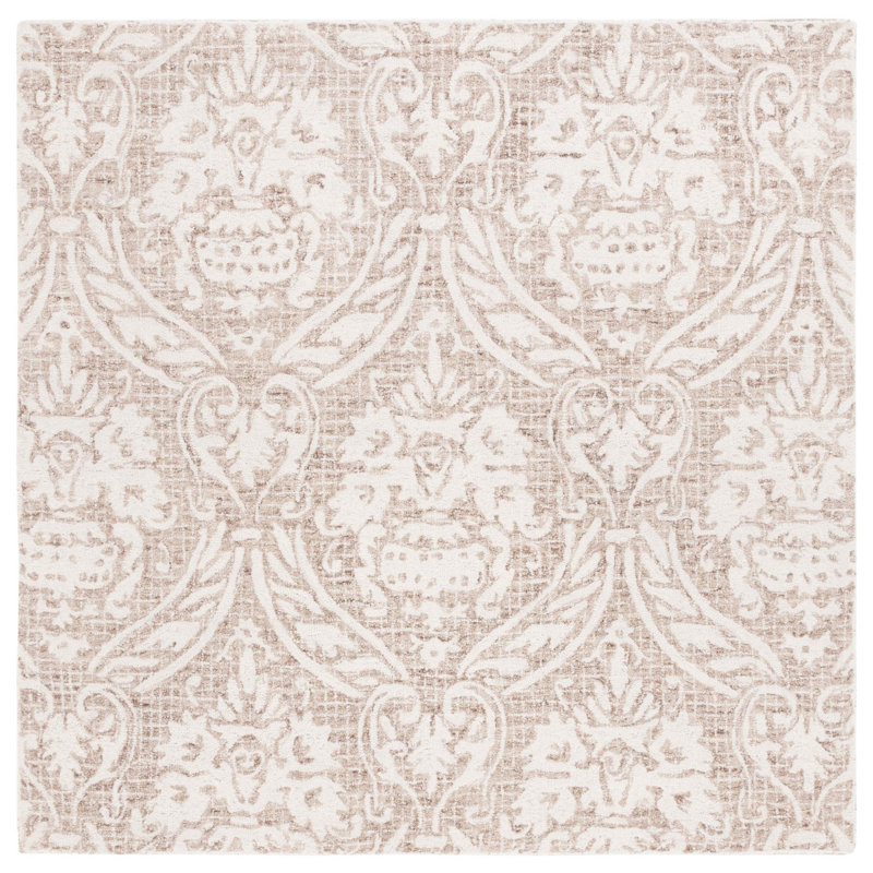 Abstract Hand Tufted Wool, Cotton Damask Rug, Square 6'