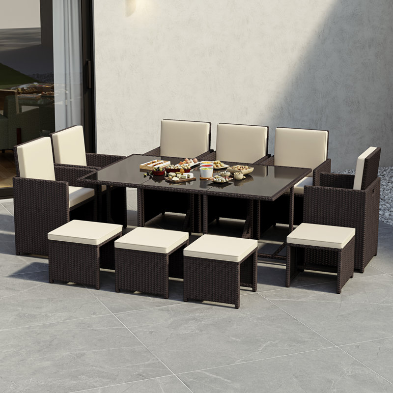 Exia 10 Seater Dining Set with Cushions, UKFR Certified, Brown