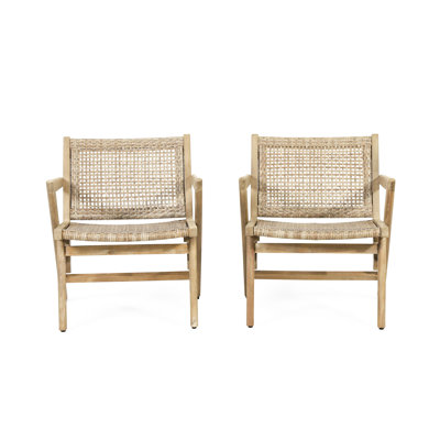 2 Outdoor Club Chairs - Wood Construction Brown & Stable