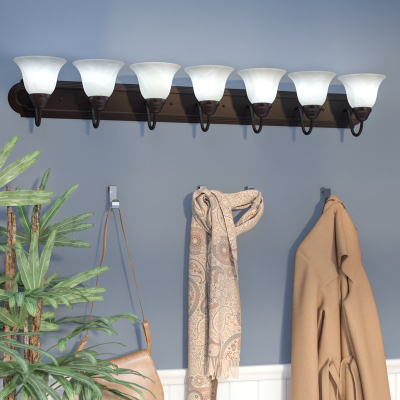 Éclairage de salle de bain à intensité variable 7 lumières Turcotte, 100 W (non incluse), Blanc givré, Bronze acajou
