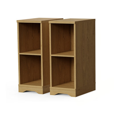 2 Pack Of Small End Table For Living Room,23.6" Wood Sofa Side Table With 4 Open Storage Space&Adjustable Shelf For Bedroon, Hallyway,Vintage Oak