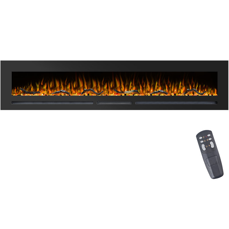 Aarryn Symple Stuff Black Electric Fireplace Insert, 21.65" H x 100" W x 5.5" D