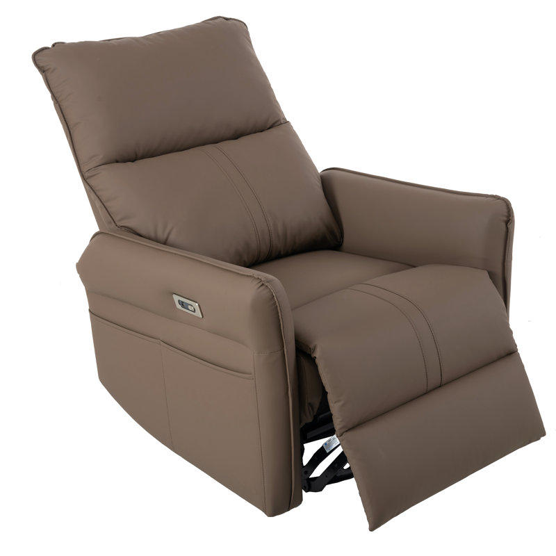 Ijahnae Faux Leather Swivel Power Recliner, Brown, Power - Push Button