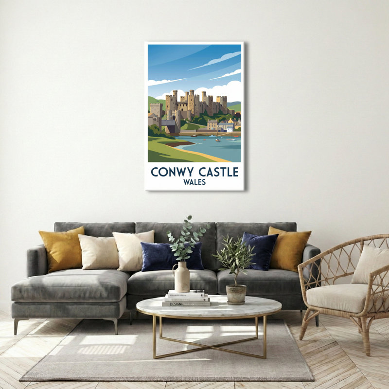 Conwy Castle, Wales - Romantic Coastal Travel Poster, Historic Welsh Fortress Print. Giclee Print On Wrapped Canvas. Wall Art, Home Decor - Castles & Palaces, Wales - Wrapped Canvas Print