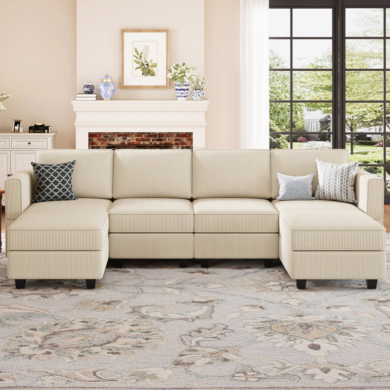 Nairoby 7-Piece Velvet Symmetrical Upholstered Modular Sectional Sofa Set Storage Sofa Apartment Couch 4-Seat Sofa with 2 Ottomans