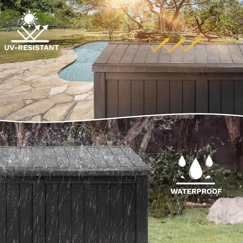 Kazoo 120 Gallons Water Resistant Resin Lockable Deck Box, Black, 26" D