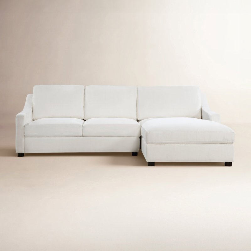 Gowan 100.5" Modern & Contemporary Textured Fabric 2-Piece Sectional with Right Chaise with Removable Back Cushions & Espresso Finished Feet