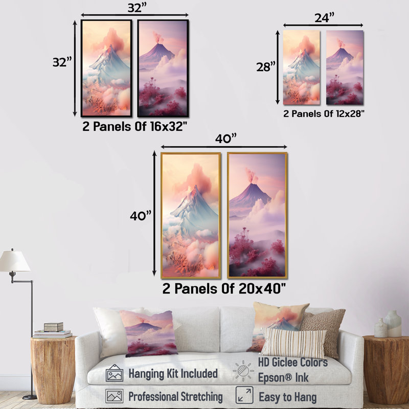 «Volcano Volcanic Dream», ensemble d'art mural sur toile Volcano, Cadre flottant noir, H 28 po x l 25 po