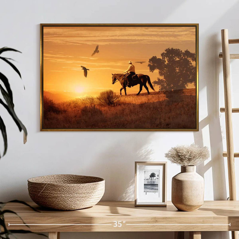Lonely Cowboy, 25 po x 17 po, Cadre flottant doré