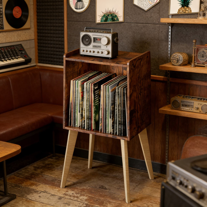 Support pour tourne-disque avec rangement Mid-Century