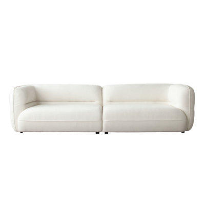 Micy 2Pc Sectional Sofa, 116 Inch W 2 Pillows, Textured Ivory Polyester