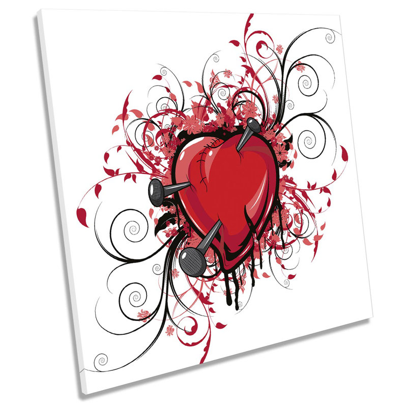 X8750 Modern Love Heart Floral - Wrapped Canvas Print, 60cm H x 60cm W x 2cm D