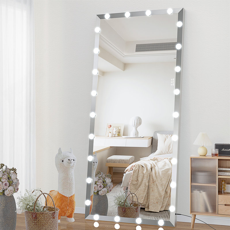 Miroir pleine grandeur avec lumières surdimensionnées, miroir de meuble-lavabo surdimensionné avec 3 modes de couleurs, grand miroir de plancher éclairé pour vestiaire, contrôle tactile de chambre à coucher d'hôtel