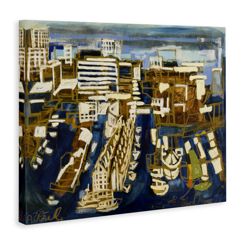 Toile abstraite audacieuse avec paysage urbain, design par Erin McGee Ferrell, H 30 po x l 40 po