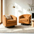 Fauteuil demi-tonneau pivotant en velours côtelé orange avec base en bois massif Applewold