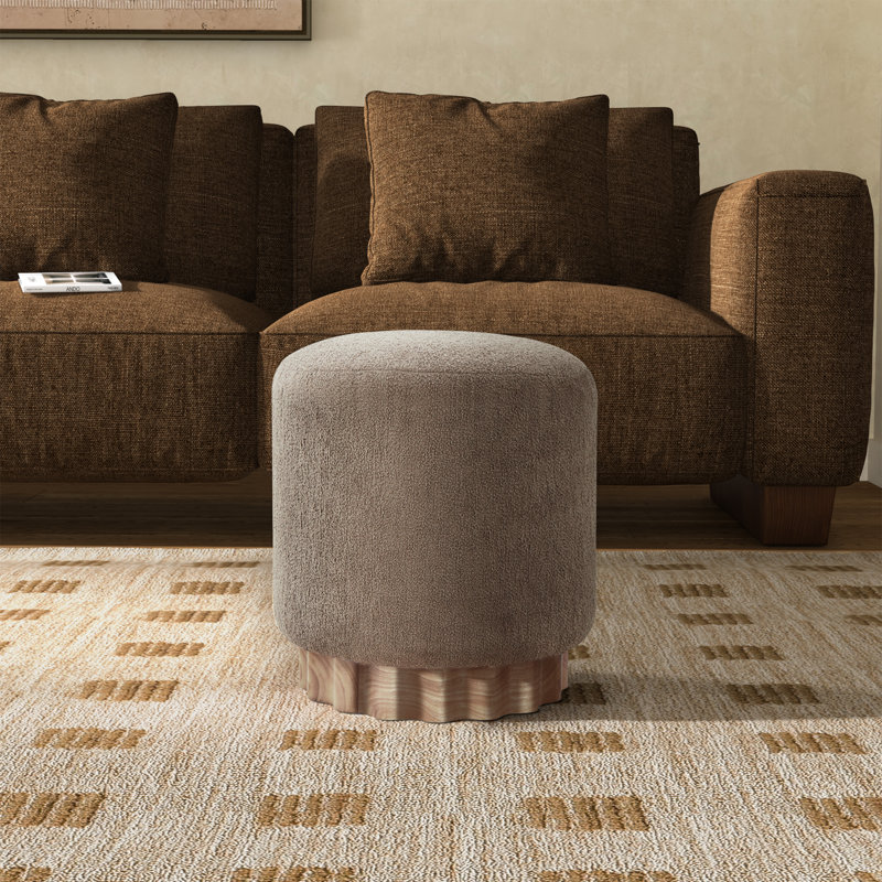 Nikolas Round Boucle Ottoman, Light Brown
