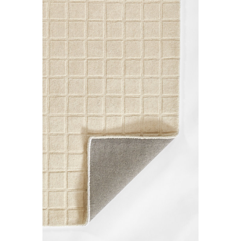 Hand Loomed Ivory Wool Rectangular Area Rug 5' x 8'