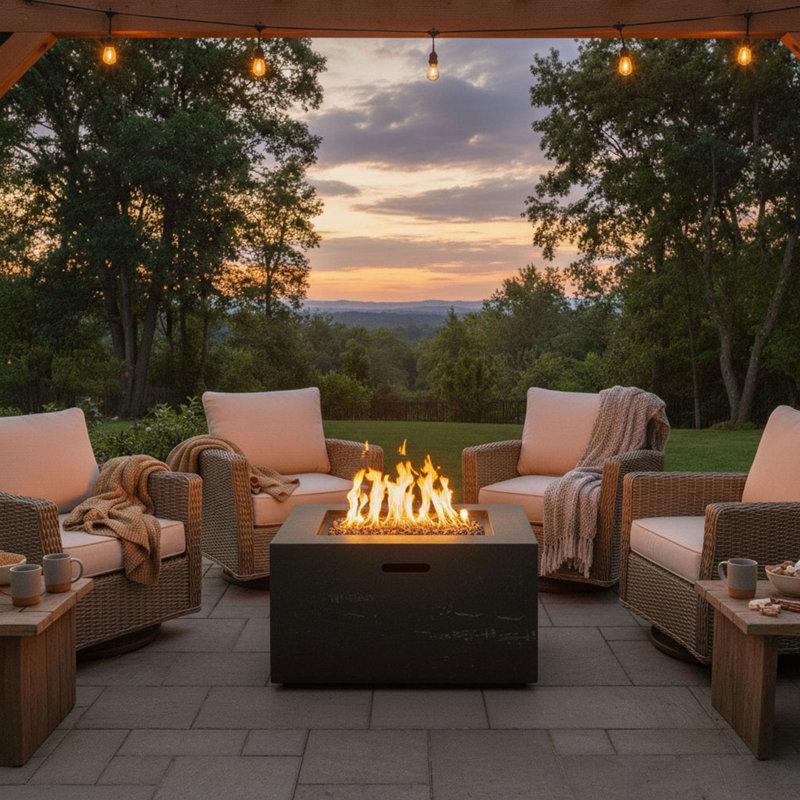 24.02'' 40000 BTU Outdoor Square Fire Pit With Steel Burner, Black