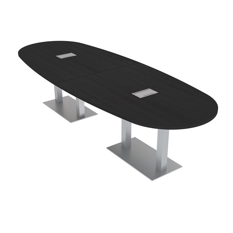 Table de réunion ovale avec module d'alimentation et de données pour 6 personnes, L 120 po x l 48 po, Cyprès noir