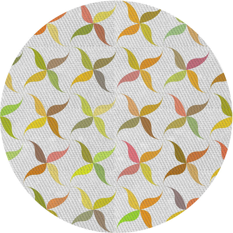 Laine tissé à la machine à motifs géométriques et polyester gris/jaune Tapis décoratif, Rond 4 pi