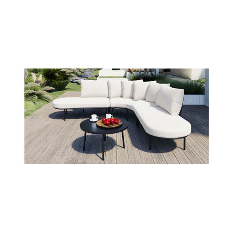 Ensemble de canapé d'extérieur courbé en demi-lune avec table basse, ensemble de conversation pour l'extérieur avec cadre en fer pour 6 personnes GO