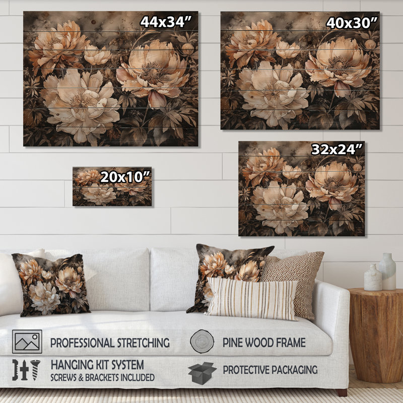 Heydy - Décoration murale en bois floral sur bois de pin naturel, H 34 po x l 44 po