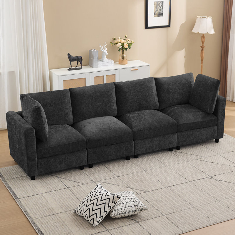Canapé modulaire moderne en chenille 4 places, Gris foncé