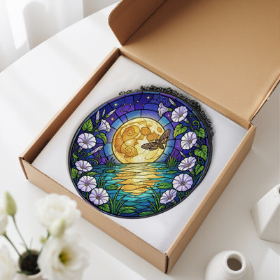 Moonlit Garden Stained Glass Window Panel，7.8H