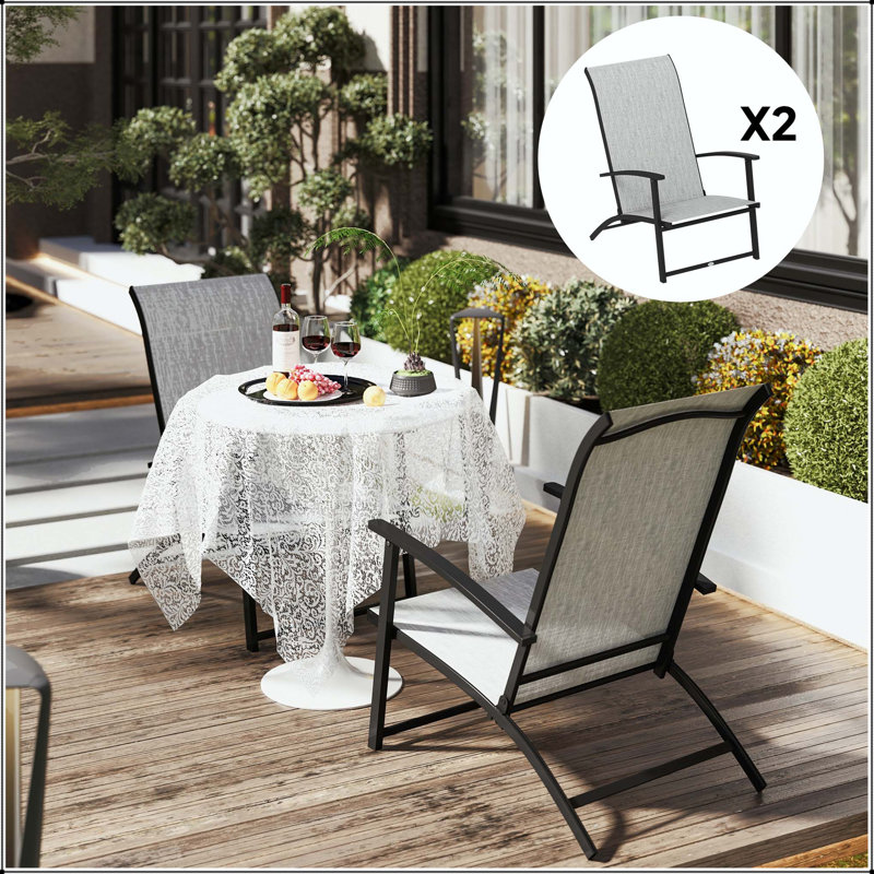 Chaise de salle à manger pliante en filet pour l'extérieur avec dossier haut (ensemble de 2)